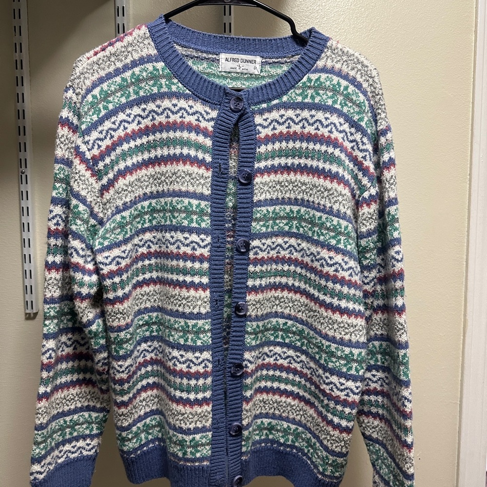 Alfred Dunner Festive Striped Sweater - Green, Blue, Red, White